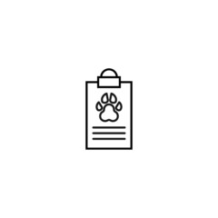 Document on clipboard sign. Vector outline symbol in flat style. Suitable for web sites, banners, books, advertisements etc. Line icon of paw on clipboard