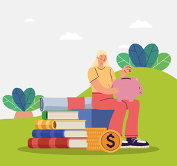 student girl with savings scene