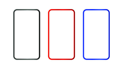 Simple Modern vector illustration smartphone mockup set with three black, red, and blue colors theme. Cellphone display front view.
