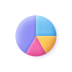 Circle diagram, four parts pie chart. Business, financial report, presentation, statistics, data analytics, optimization. 3d vector icon. Cartoon minimal style.