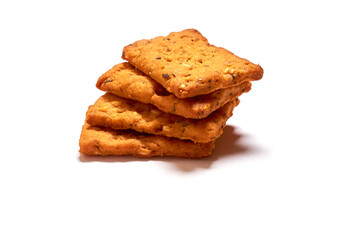 Four cookies with tomatoes, basil and garlic, isolated on a white background