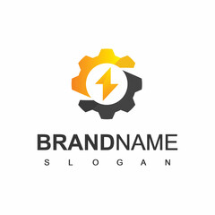 Gear With Flash Logo Template, Electric Gear Icon
