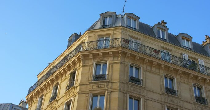 Typical Haussmannian Architecture, Parisian Building In France - low angle shot