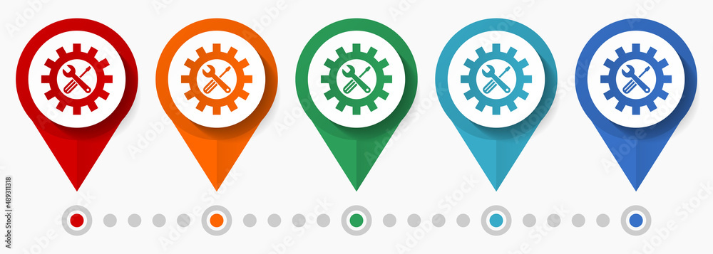 Poster service, industry concept vector icon set, flat design tools pointers, infographic template easy to 