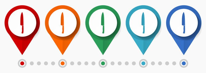 Knife, kitchen concept vector icon set, flat design chef pointers, infographic template easy to edit