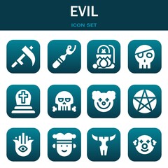 evil icon set. Vector thin line illustrations related with Scythe, Ripper and Cauldron