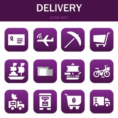 delivery icon set. Vector thin line illustrations related with Envelope, Aeroplane and Pick