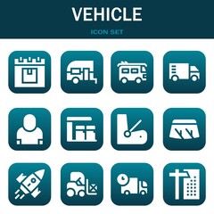 vehicle icon set. Vector thin line illustrations related with Delivery, Caravan and Van