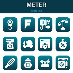 meter icon set. Vector thin line illustrations related with Scale, Foursquare and Blood pressure