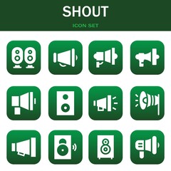 shout icon set. Vector thin line illustrations related with Loudspeaker, Megaphone and Megaphone