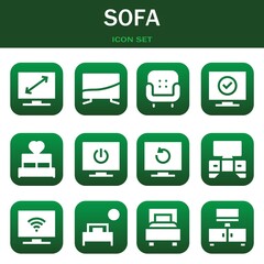sofa icon set. Vector thin line illustrations related with Television, Television and Armchair