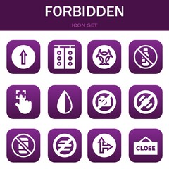 forbidden icon set. Vector thin line illustrations related with Traffic signal, Traffic light and Biohazard