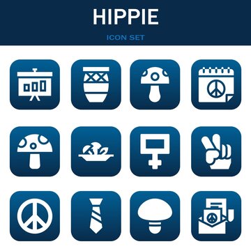 hippie icon set. Vector illustrations related with Graphic, Conga and Mushroom