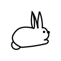 Vector simple black line bunny illustration for Easter hand drawn. Single spring holiday animal picture in doodle style. Design for stickers, social media, cards, packaging, printing.