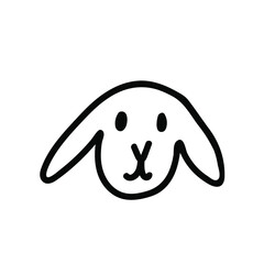 Vector simple black line bunny illustration for Easter hand drawn. Single spring holiday animal picture in doodle style. Design for stickers, social media, cards, packaging, printing.