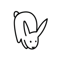 Vector simple black line bunny illustration for Easter hand drawn. Single spring holiday animal picture in doodle style. Design for stickers, social media, cards, packaging, printing.
