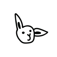 Vector simple black line bunny illustration for Easter hand drawn. Single spring holiday animal picture in doodle style. Design for stickers, social media, cards, packaging, printing.