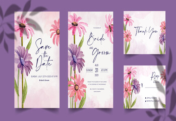 watercolor hand-drawn floral wedding invitation card set