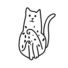 Vector simple black line cat illustration for Easter hand drawn. Single spring holiday animal picture in doodle style. Design for stickers, social media, cards, packaging, printing.