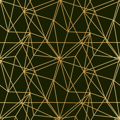 triangles mosaic of thin golden lines on a dark luxury background seamless pattern for wrapping paper textile.