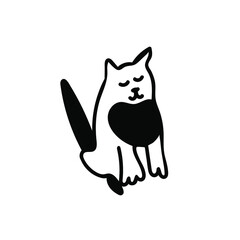 Vector simple black line cat illustration for Easter hand drawn. Single spring holiday animal picture in doodle style. Design for stickers, social media, cards, packaging, printing.