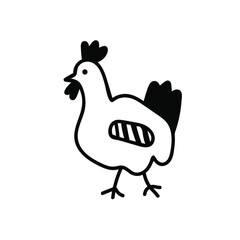 Vector simple black line chicken illustration for Easter hand drawn. Single spring holiday animal picture in doodle style. Design for stickers, social media, cards, packaging, printing.