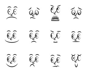 Set of funny emoticons. Various emotions. Vector illustration.