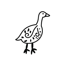 Fototapeta na wymiar Vector simple black line goose illustration for Easter hand drawn. Single spring holiday animal picture in doodle style. Design for stickers, social media, cards, packaging, printing.