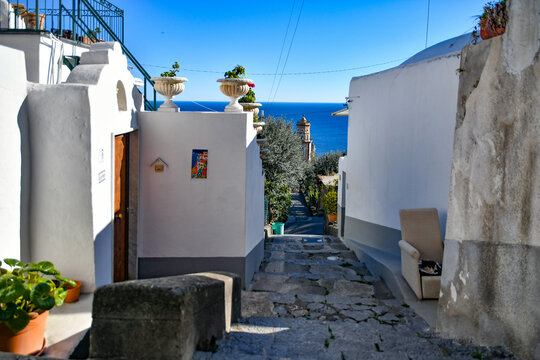 A small street in the green in Conca dei Marini, an Italian village on the Amalfi coast.