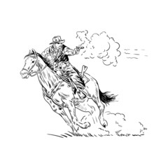 illustration cowboy western horse line black and white