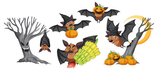 Fototapeta premium Set of different cute bats cartoon characters