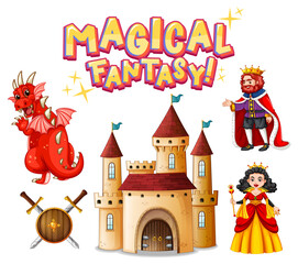 Set of dragon and fairy tale cartoon characters