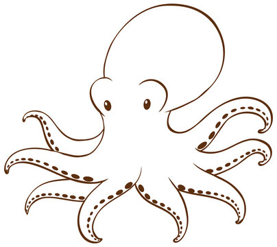 Octopus in doodle simple style on white background