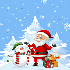 Christmas poster design with Santa Claus and snowman