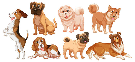 Obraz premium Set of different cute dogs in cartoon style