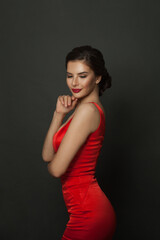 Fototapeta premium Beautiful woman in Christmas party celebrates