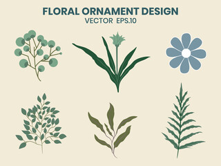 Illustration of plant elements with six kinds of floral