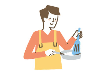 エプロンをして料理をする男性_色