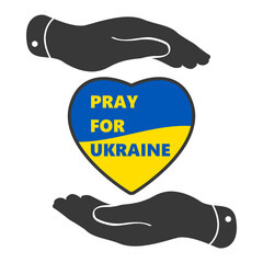 Pray for Ukraine concept on white background, heart with Ukraine flag praying concept vector illustration. Pray For Ukraine peace. Crisis in Ukraine concept