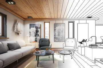 Modern Residential Attic Loft Interior (illustration) - 3d visualization