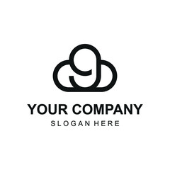 Letter g or number 9 with data cloud logo vector