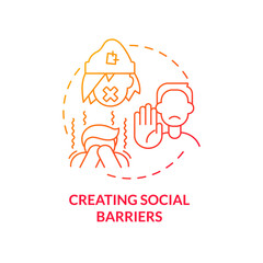Creating social barriers red gradient concept icon