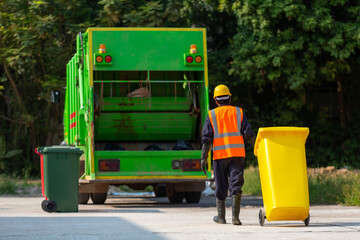 Garbage collector, Workers collect garbage with Garbage collection truck