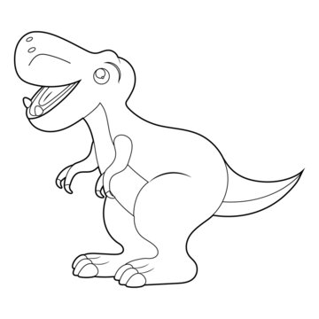 Coloring book for kids, dinosaur baby tyrannosaurus. Vector isolated on a white background.