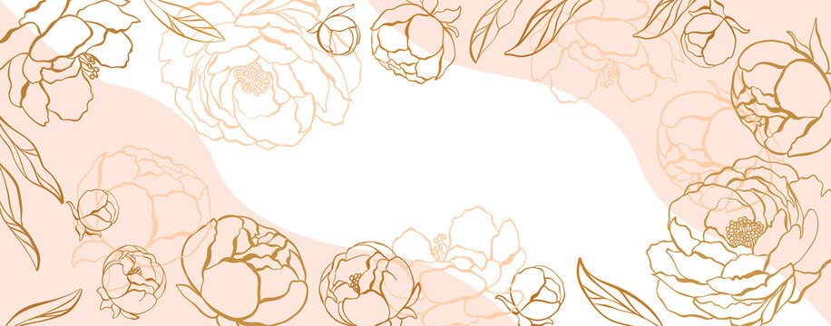 Banner with gold flowers hand drawn floral background beautiful Vector