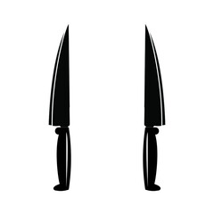
black and white logo two kitchen knife vector icon