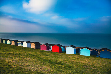 Row of beach huts, Whitstable, Kent, UK