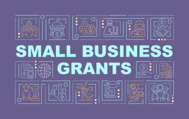 Small business grants support word concepts purple banner