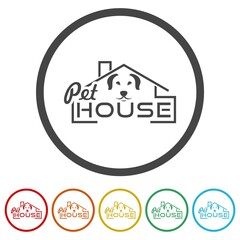 Pet house logo ring icon, color set