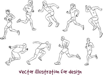 Fototapeta na wymiar illustrations of running people. Vector silhouette set 
